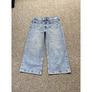 Gap High-Rise Stride Ankle Patch Pocket Crop Wide Leg Light Indigo1  Sz 33/16s